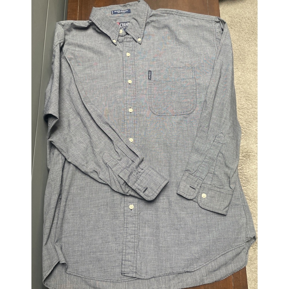 Chaps Ralph Lauren Shirt Men's Size XL Gray Check Long Sleeve Button Down VTG